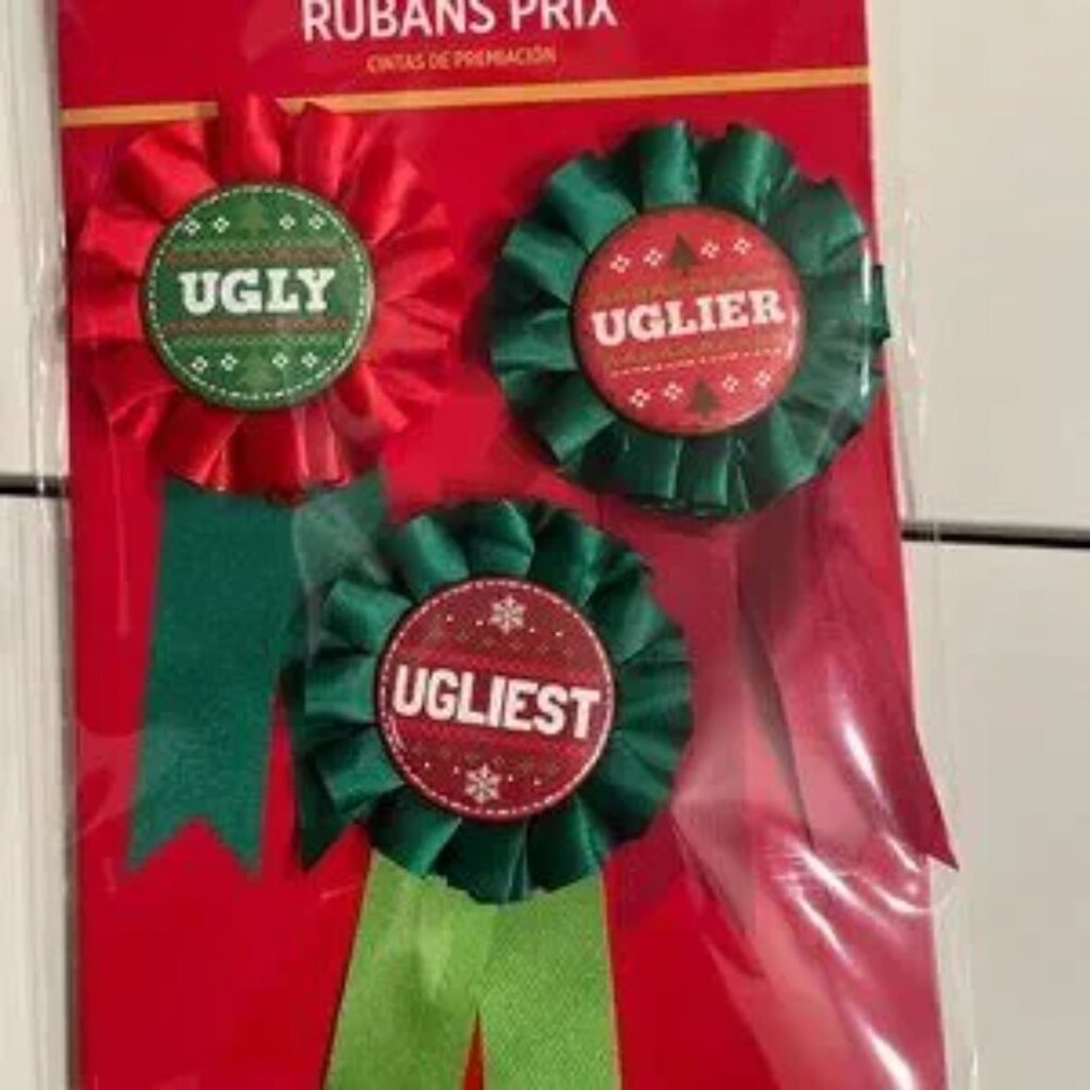 Ugly Sweater Award Ribbons (Christmas Ugly Sweater - Set of 3) (new) (holiday/x)